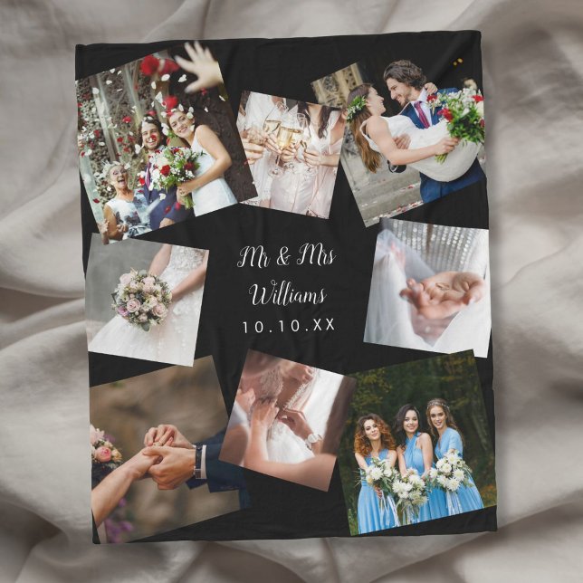 Cobertor De Velo Sr. e Sra. Modern Foto Collage (Mr And Mrs Modern Wedding Photo Collage Fleece Blanket)