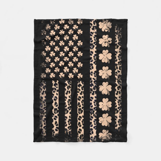 Cobertor De Velo St patricks day american flag shamrock leopard (Frente)