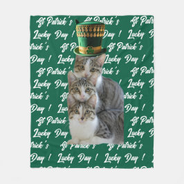 Cobertor De Velo St Patrick's Lucky Day Cute Cat Leprechaun Hat,