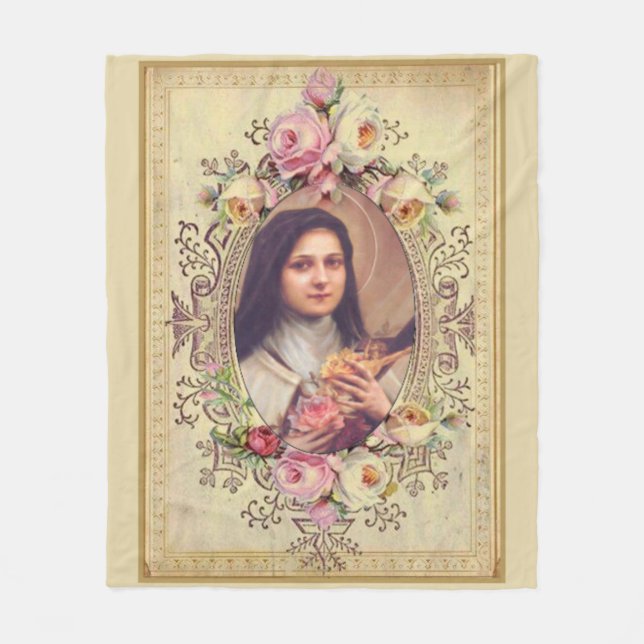 Cobertor De Velo St. Therese o crucifixo pequeno dos rosas do rosa (Frente)