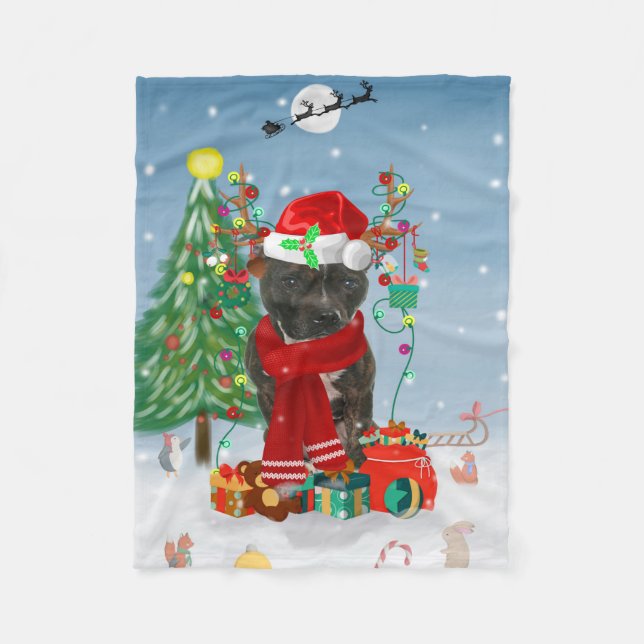 Cobertor De Velo Staffordshire Bull Terrier Dog Snow Christmas (Frente)