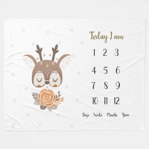 Cobertor De Velo Stag scandi Baby 1rua ano MilestoneFleece Bla
