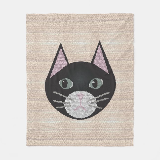 Cobertor De Velo Stained Glass Black Cat, Beige (Frente)