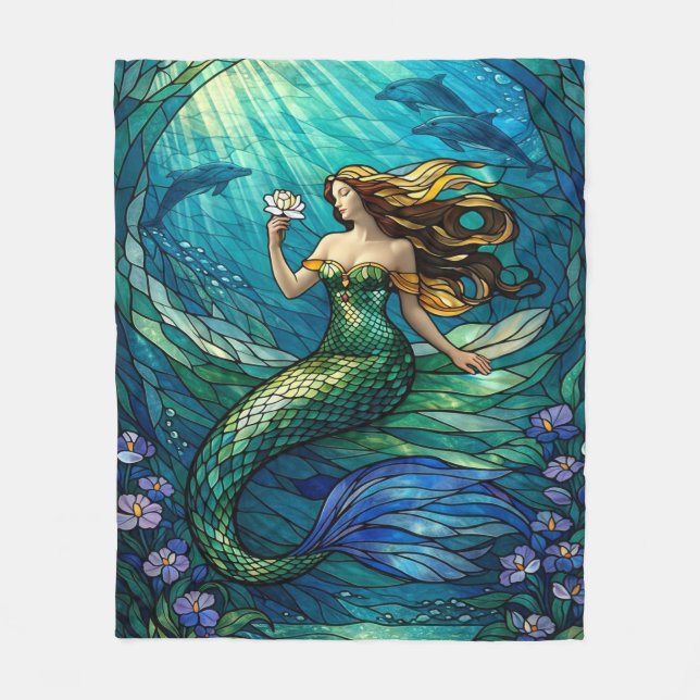 Cobertor De Velo Stained Glass Mermaid Art (Frente)