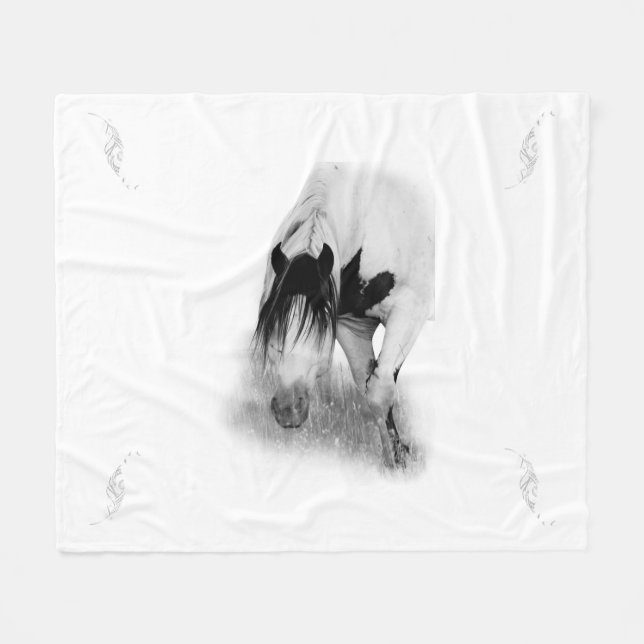 Cobertor De Velo Stallion Shaman & Feather Fleece Blanket (Frente (Horizontal))