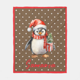 Cobertor De Velo Star pattern penguin brown red name