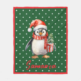Cobertor De Velo Star pattern penguin green red name