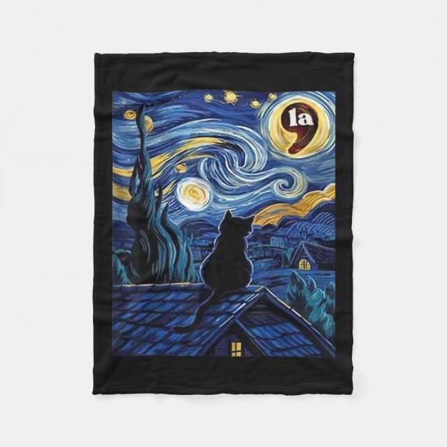 Cobertor De Velo Starry Night Black Cat Comma La Kamala Harris 2 (Frente)