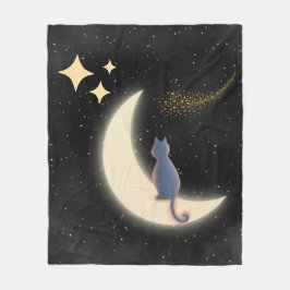 Cobertor De Velo Starry Night Cat e Crescent Moon