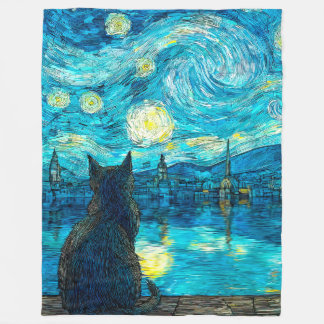 Cobertor De Velo Starry Night Cat – Van Gogh Style Cat Art