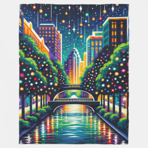 Cobertor De Velo "Starry Night Cityscape: San Antonio Riverwalk"