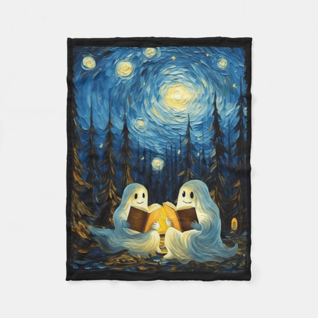 Cobertor De Velo Starry Night Ghost Book Lendo Campanha (Frente)