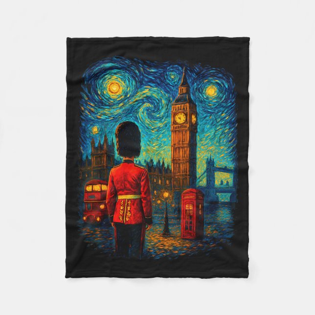 Cobertor De Velo Starry Night London Red Telephone Box Queen's Guar (Frente)