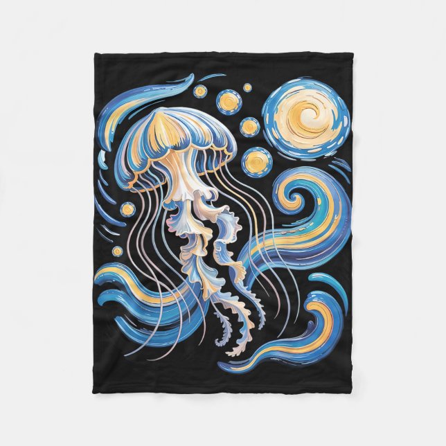 Cobertor De Velo Starry night van gogh jellyfish scuba diving surf (Frente)