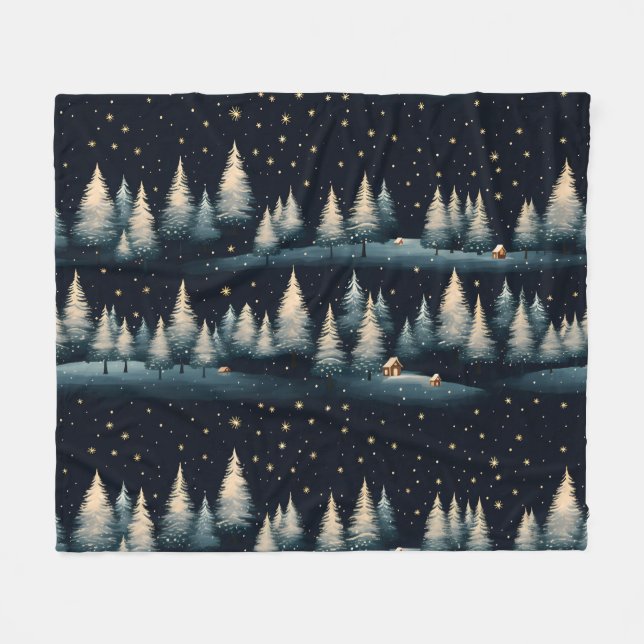 Cobertor De Velo Starry Winter Forest Fleece Blanket (Frente (Horizontal))