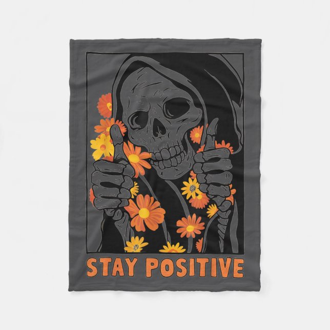 Cobertor De Velo Stay Sitive Skeleton Halloween Motivational Funny  (Frente)