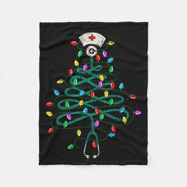 Cobertor De Velo Stethoscope Christmas Tree Lights Nurse Christmas  (Frente)