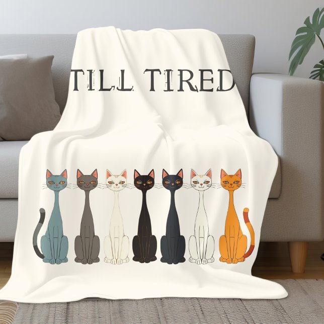 Cobertor De Velo Still Tired Sarcastic Cats | Cat Lady Humor Cream (Criador carregado)