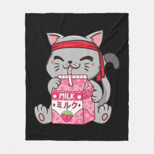 Cobertor De Velo Strawberry Shake Strawberry Milk Cat Kawaii Neko A
