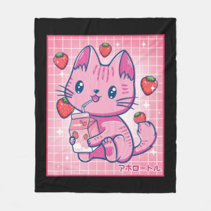 Cobertor De Velo Strawberry Shaw Strawberry Milk Cat Kawaii Neko G