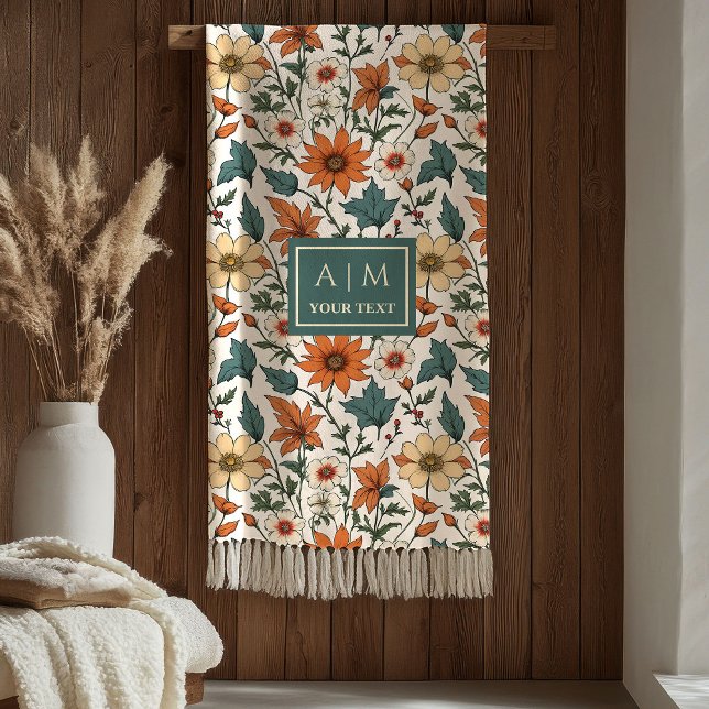 Cobertor De Velo Stylish Fall Flowers Olive Sage Copper Terracotta  (Stylish Fall Flowers Olive Copper Terracotta Blanket

)
