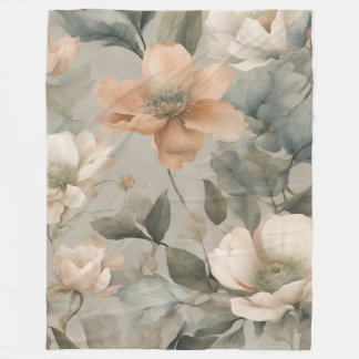Cobertor De Velo Suave Impressão Floral em Verde Sage Claro e Laran