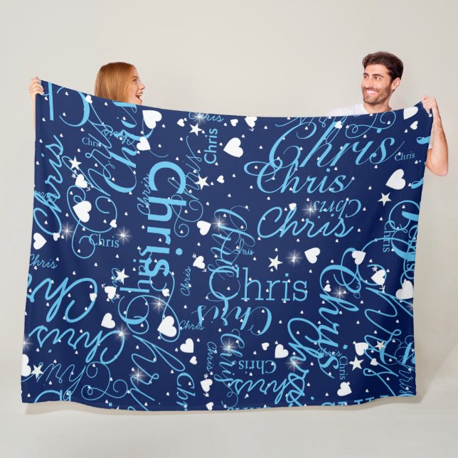 Cobertor De Velo Substitua seu nome modelo cintilante azul (In Situ)