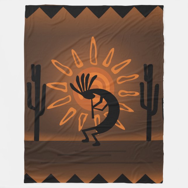 Cobertor De Velo Sudoeste Kokopelli Sun Russo Brown Blanket (Frente)