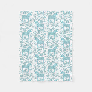 Cobertor De Velo Sueco Dala Horse Teal e White Fleece Blanket