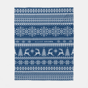 Cobertor De Velo Suéter de Natal para o nome personalizado azul-la
