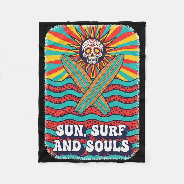 Cobertor De Velo Sugar Skull Psychedelic Sun Retro Surf Ocean Waves (Frente)