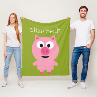 Cobertor De Velo Suíno de Fazenda de Cartoon - Rosa e Verde limão