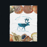 Cobertor De Velo Summer Christmas Beach Seashell Deer<br><div class="desc">Um design de Natal único usando ondas de praia para encher os cervos e os conchas como a fronteira. Ideal para presentes de Natal e decoração. Personalize o cobertor de Natal com seu texto e torne-o seu.</div>