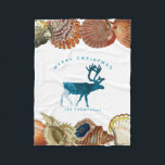 Cobertor De Velo Summer Christmas Beach Seashell Deer<br><div class="desc">Um design de Natal único usando ondas de praia para encher os cervos e os conchas como a fronteira. Ideal para presentes de Natal e decoração. Personalize o cobertor de Natal com seu texto e torne-o seu.</div>