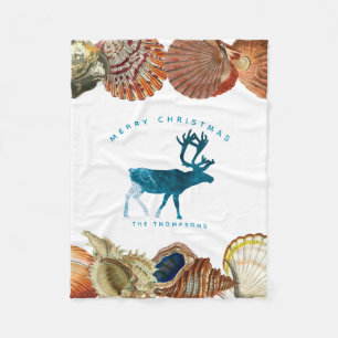 Cobertor De Velo Summer Christmas Beach Seashell Reindeer 