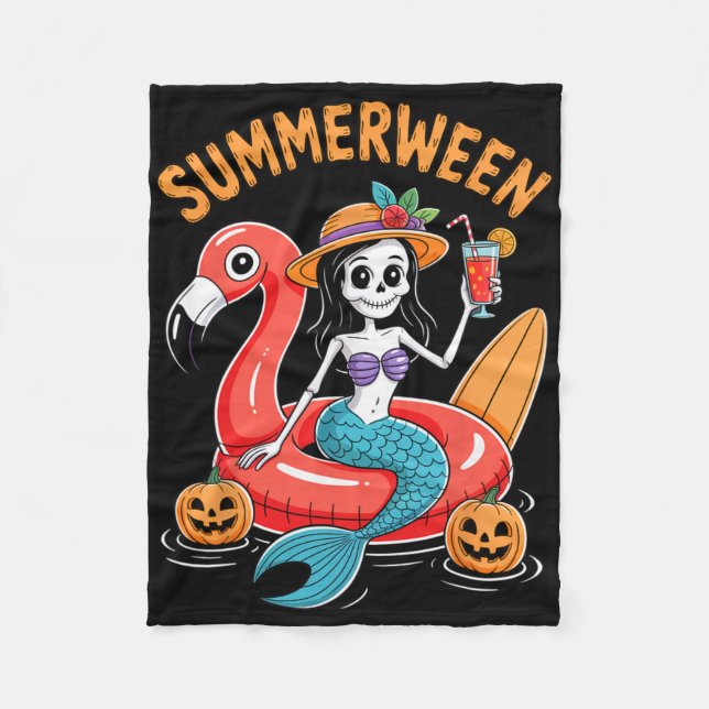 Cobertor De Velo Summerentre Mermaid Skeleton Beach Flamingo Hallow (Frente)