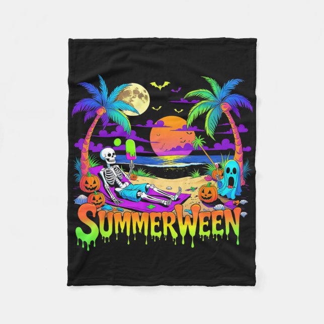 Cobertor De Velo Summerween Skeleton Ghost Beach Funny Spooky Hallo (Frente)