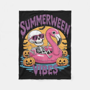 Cobertor De Velo Summerween Vibes Skeleton Flamingo Spooky Hallowee