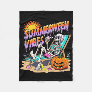 Cobertor De Velo Summerween Vibes Skeleton Pumpkin Férias Spooky