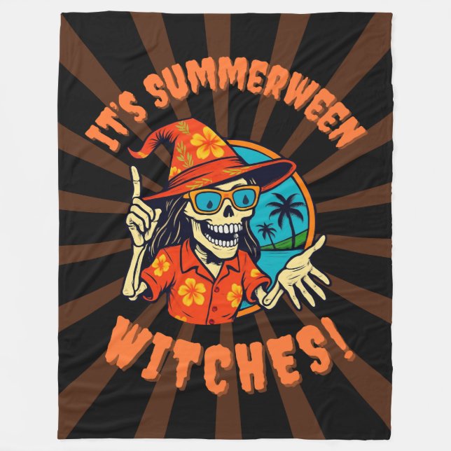 Cobertor De Velo Summerween Witch Skeleton in Tropical Witch Hat 2  (Frente)
