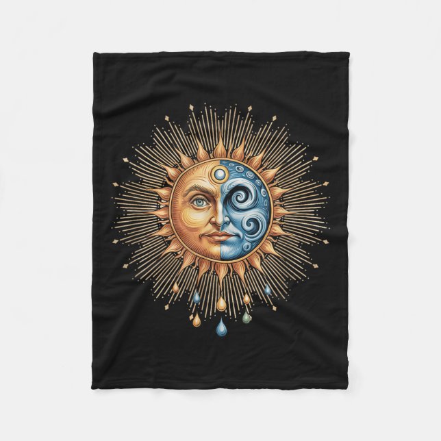 Cobertor De Velo Sun And Moon Celestial Boho Mystical Hipe 90s  (Frente)