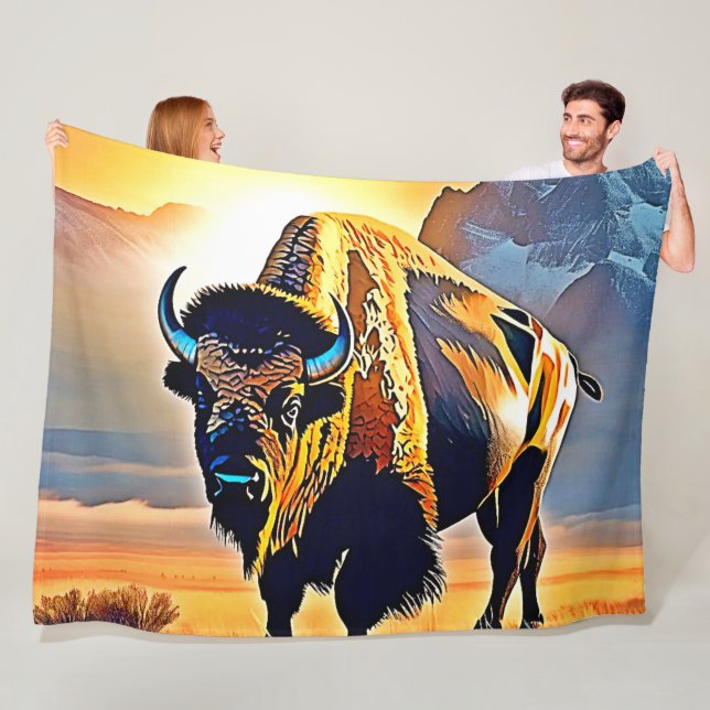 Cobertor De Velo Sunset Mountain Bison Art Design (In Situ)