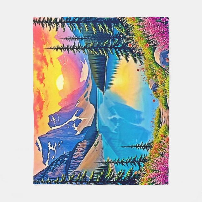 Cobertor De Velo Sunset Mountain Lake Majesty Art (Frente)