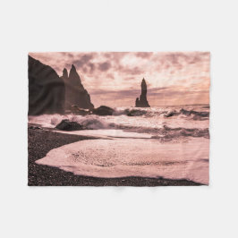 Cobertor De Velo Sunset na praia de areia negra de Reynisfjara, Isl
