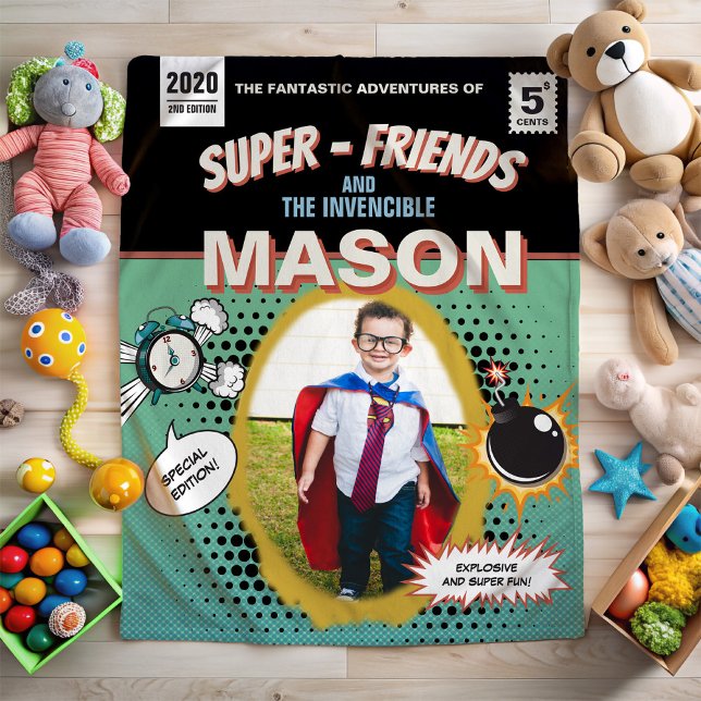 Cobertor De Velo Super-herói Retro Comic Totalmente Personalizado (The perfect blanked for you little super hero!)