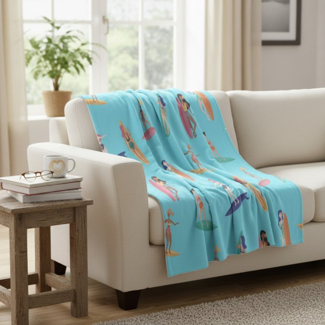 Cobertor De Velo Surfer Girl Beach (Criador carregado)