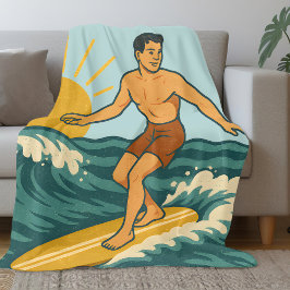 Cobertor De Velo Surfista Retro da Califórnia | Praia de Surf Azul 