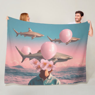 Cobertor De Velo Surreal Dreamscape with Sharks and Balloons