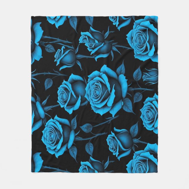 Cobertor De Velo Surreal Neon Blue Roses (Frente)
