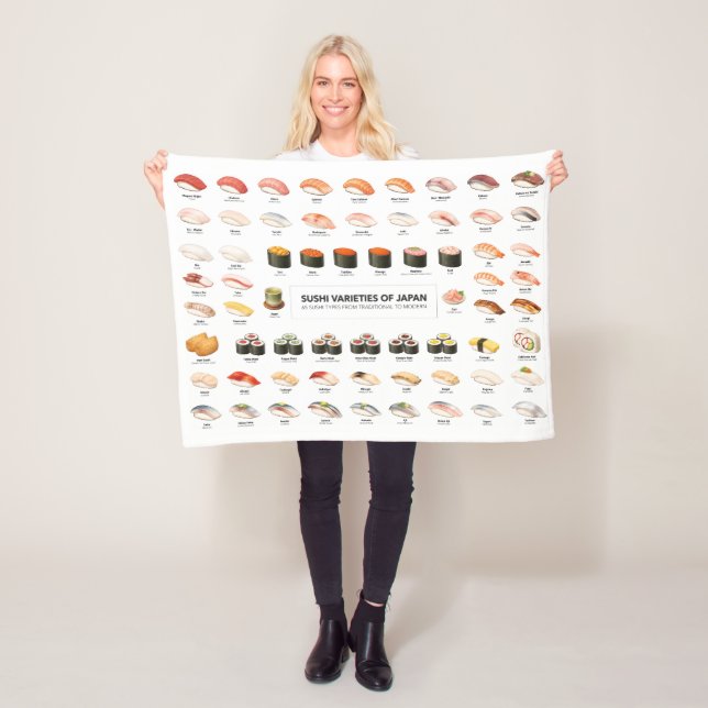 Cobertor De Velo Sushi Guide Blanket – Japanese Food Chart Throw (In Situ)
